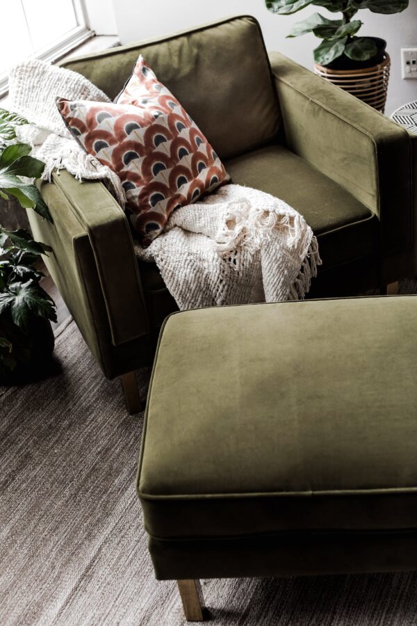 Albany Velvet Ottoman (Olive)