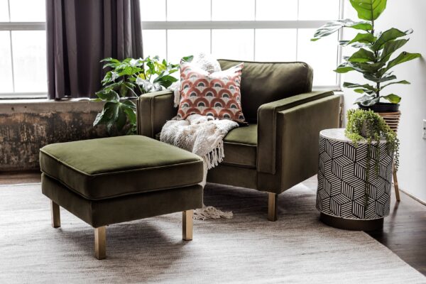 Albany Velvet Ottoman (Olive)