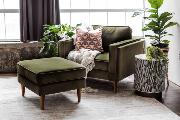 Albany Velvet Ottoman (Olive)