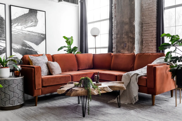 Albany Corner Sectional (Rust Velvet)